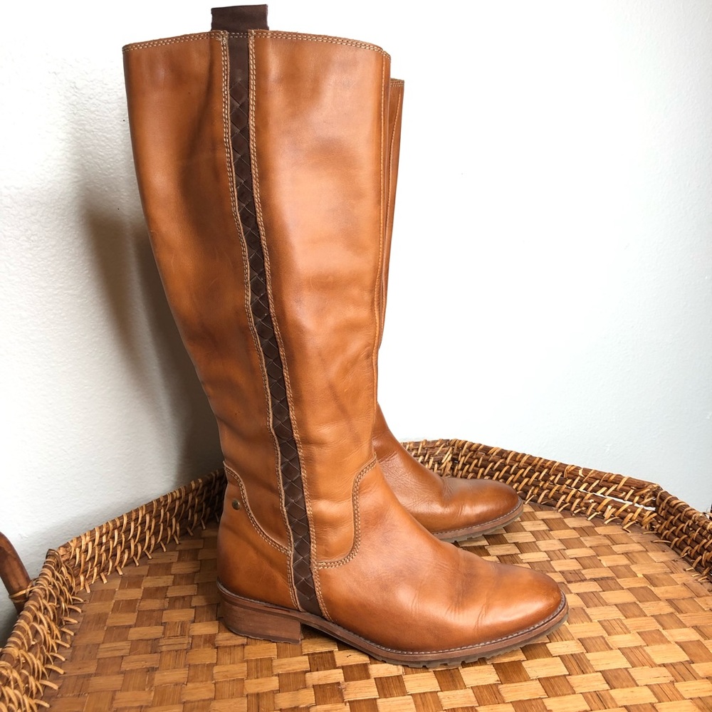 Pikolinos Garda riding boots side zip leather boots braided side cognac casual